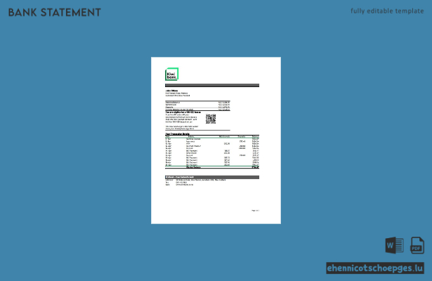 Kiwibank-Kontoauszug (Excel-Beispiel, Vorschau)